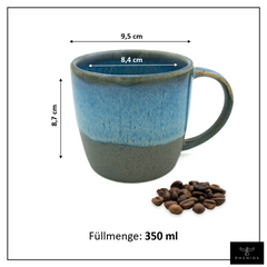 Cappuccino und Teetassen Set Ocean - 2 x 350 ml Steingut Tassen