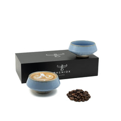 Barista Tassen Set - 2 x ca. 180 ml Cappuccino Tassen aus Steingut Hellblau