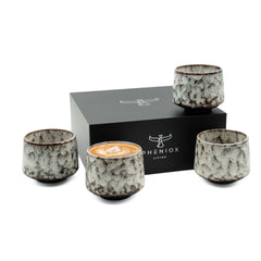 Cappuccino-Tassen-Set Tibet Weiß: vier Steinguttassen à 180 ml mit Geschenkverpackung