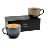 Tassen-Set Infinity XL: zwei Steinguttassen à 450 ml mit unterschiedlichen Farbverläufen und Geschenkverpackung