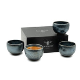 Tassen-Set Galaxy: vier dickwandige Steinguttassen à 120 ml in Metallic-Optik mit Geschenkverpackung
