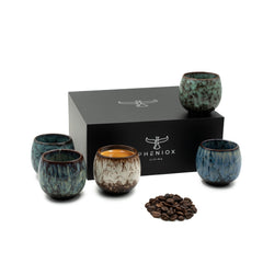 Espressotassen Set Tibet mit 5er Pack 100 ml Tassen mit verschiedenen Farbverläufen inkl. hochwertiger Geschenkverpackung