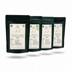 PHENIOX Vier-Sorten-Probierpaket mit No. 0, No. 1, No. 2 und No. 3, je 250 g, freigestellt mit weichen Schatten