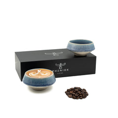 Barista Tassen Set - 2 x ca. 180 ml Cappuccino Tassen aus Steingut Dunkelblau