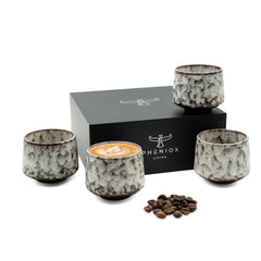 Cappuccino Tassen Set Tibet Weiß Set - 4 x 180 ml Steinguttassen