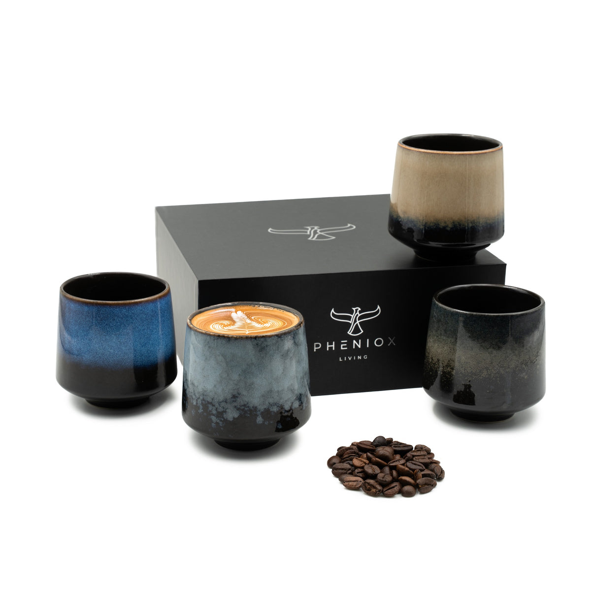 Cappuccino Tassen 220 ml 4er Set Steingut Latte Art Infinity PHENIOX