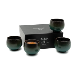 Cappuccino-Tassen-Set Jade: vier Steinguttassen à 160 ml mit schwarz-grünem Farbverlauf und Geschenkverpackung
