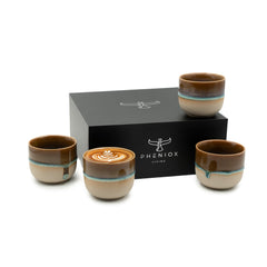 Tassen-Set Illusion: vier Steinguttassen à 120 ml mit bunten Farbverläufen und Geschenkverpackung