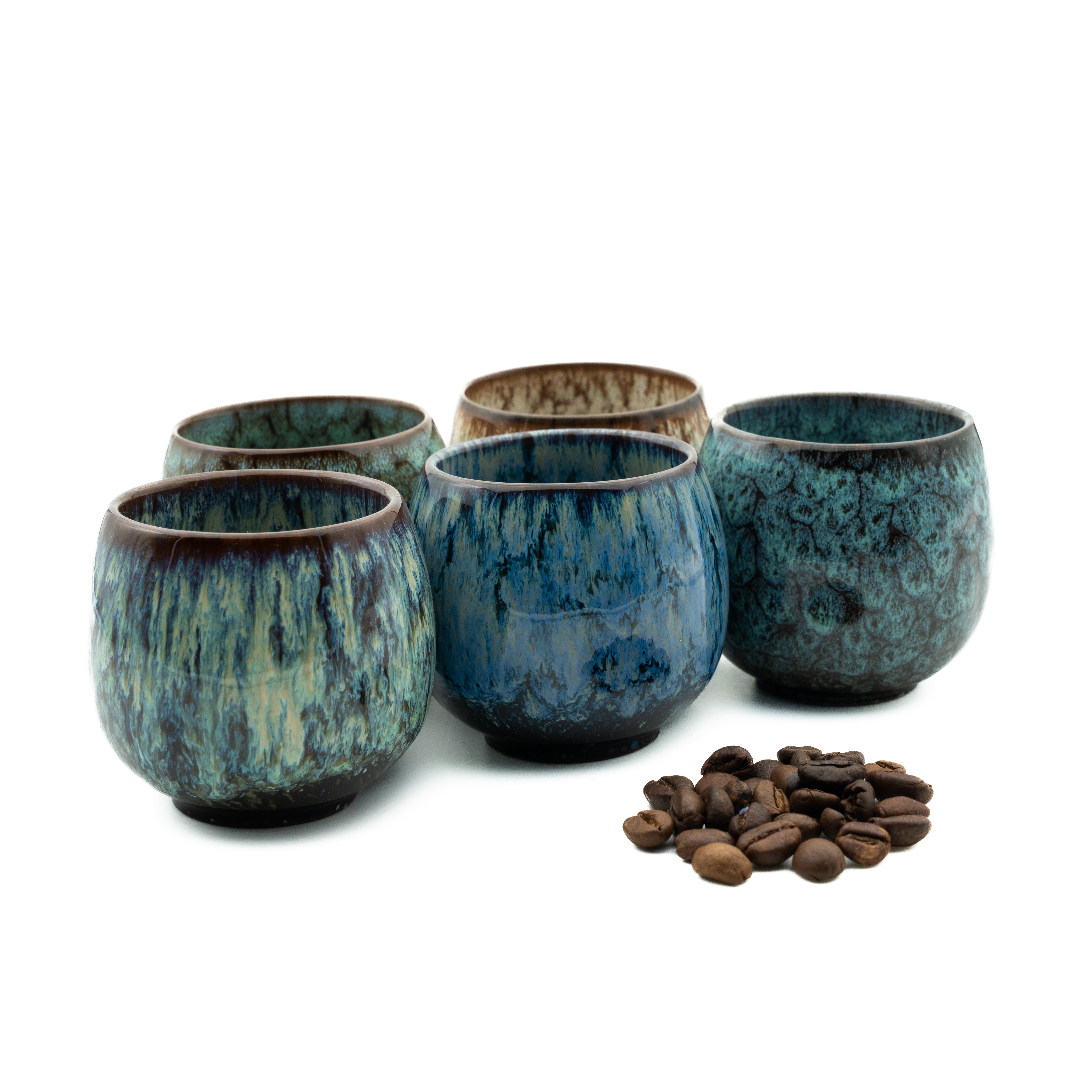 Espressotassen 100 ml 5er Set aus Steingut Keramik Tibet Mini PHENIOX