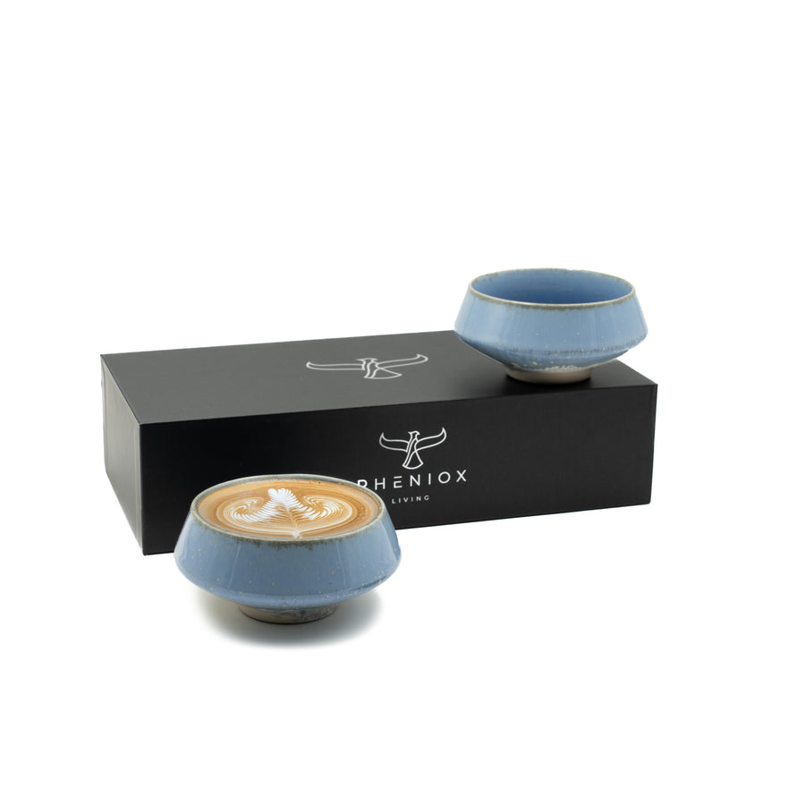 Barista-Tassen-Set Hellblau: zwei Cappuccinotassen aus Steingut à ca. 180 ml mit Geschenkverpackung