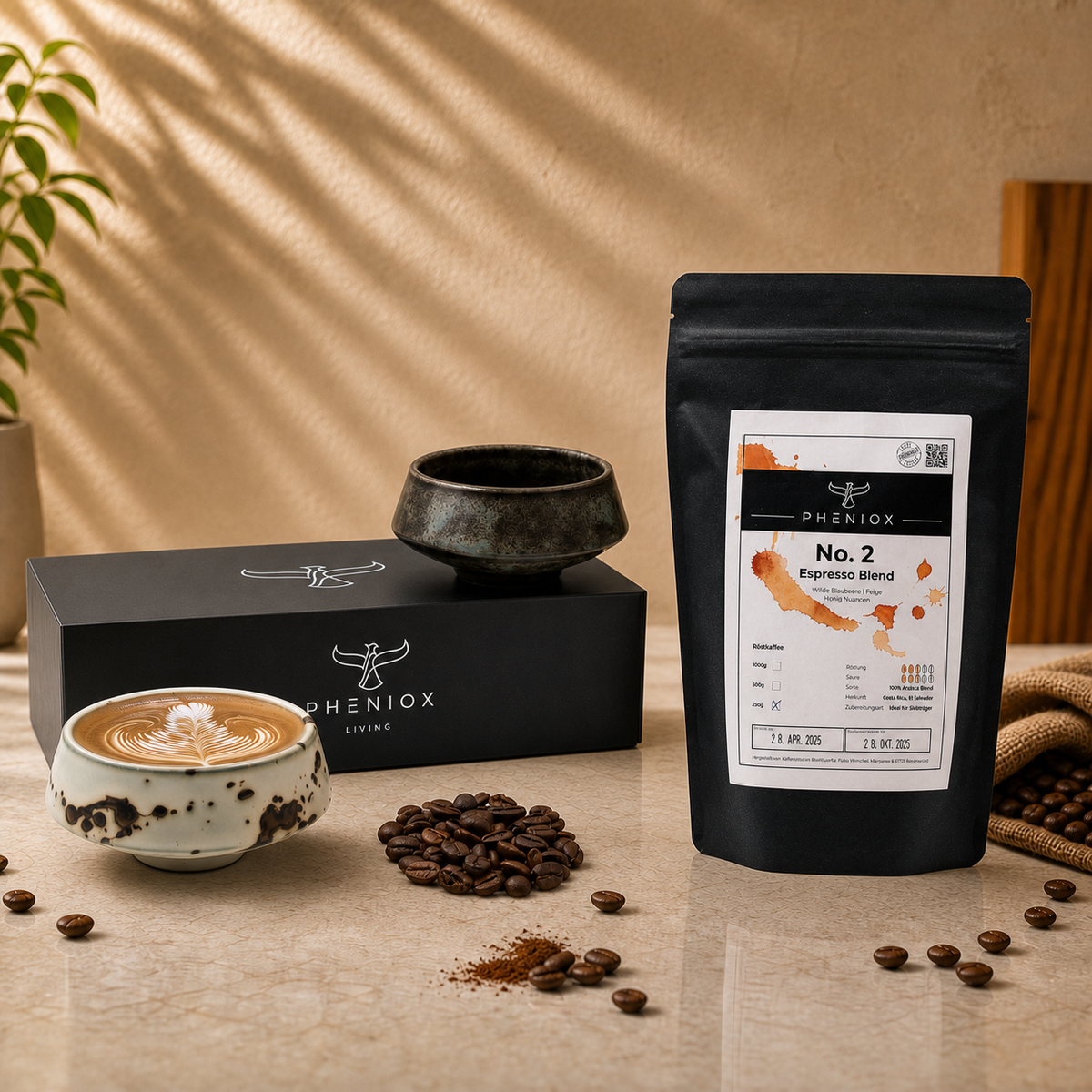 Barista Tassen Set - 2 x ca. 180 ml Cappuccino Tassen aus Steingut & No.2 Espresso Blend