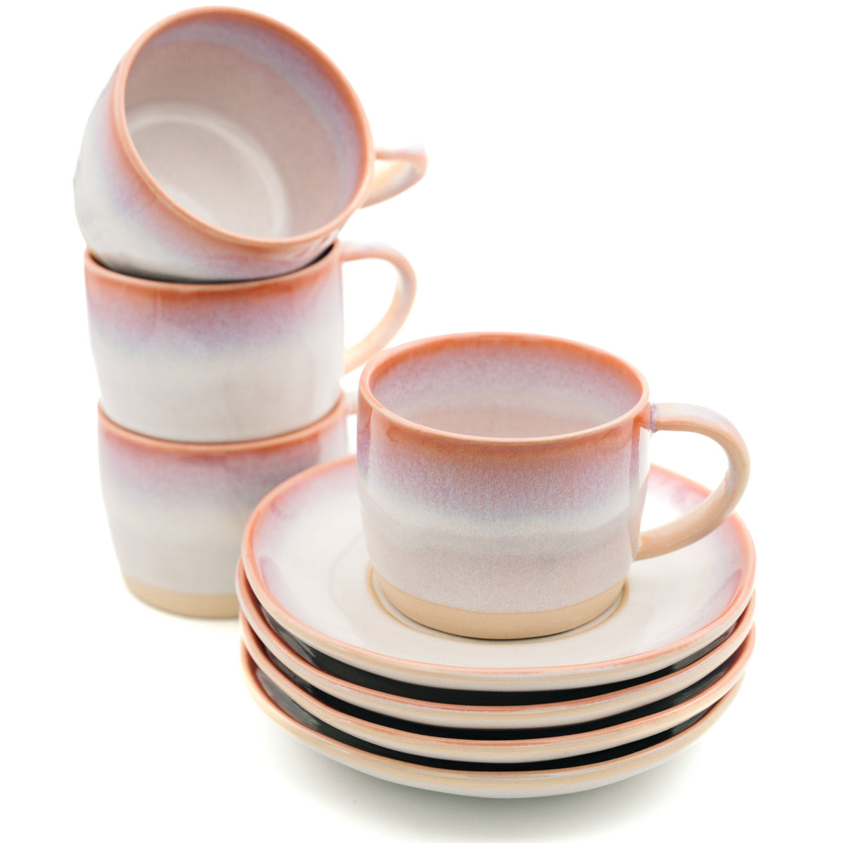 Cappuccino 8er-Set Calma Fundao – 4 Tassen & 4 Untersetzer